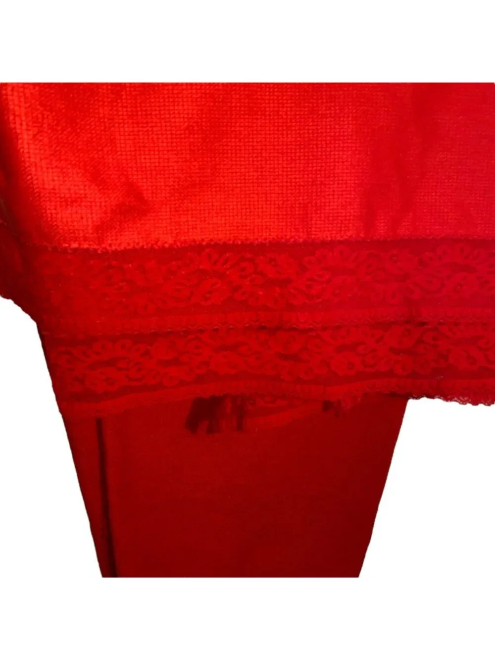 Red table cloth with lace trim 62”x 102”